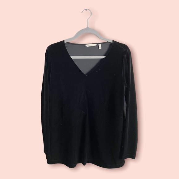 Soft Surroundings V-Neck Long Sleeve Velvet Tunic Top Black Petite Size Medium